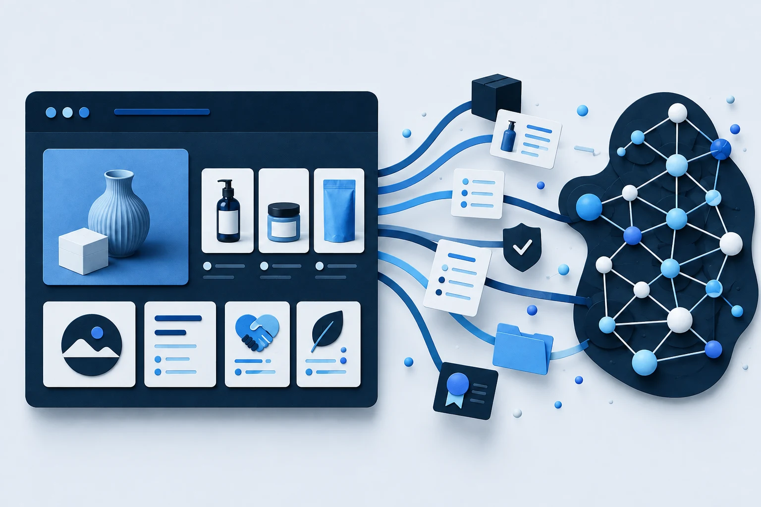 An ecommerce website sending clear product and business facts to an AI network